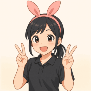 「写真の説明」　うさぎの耳のカチューシャを付けたアニメ画像