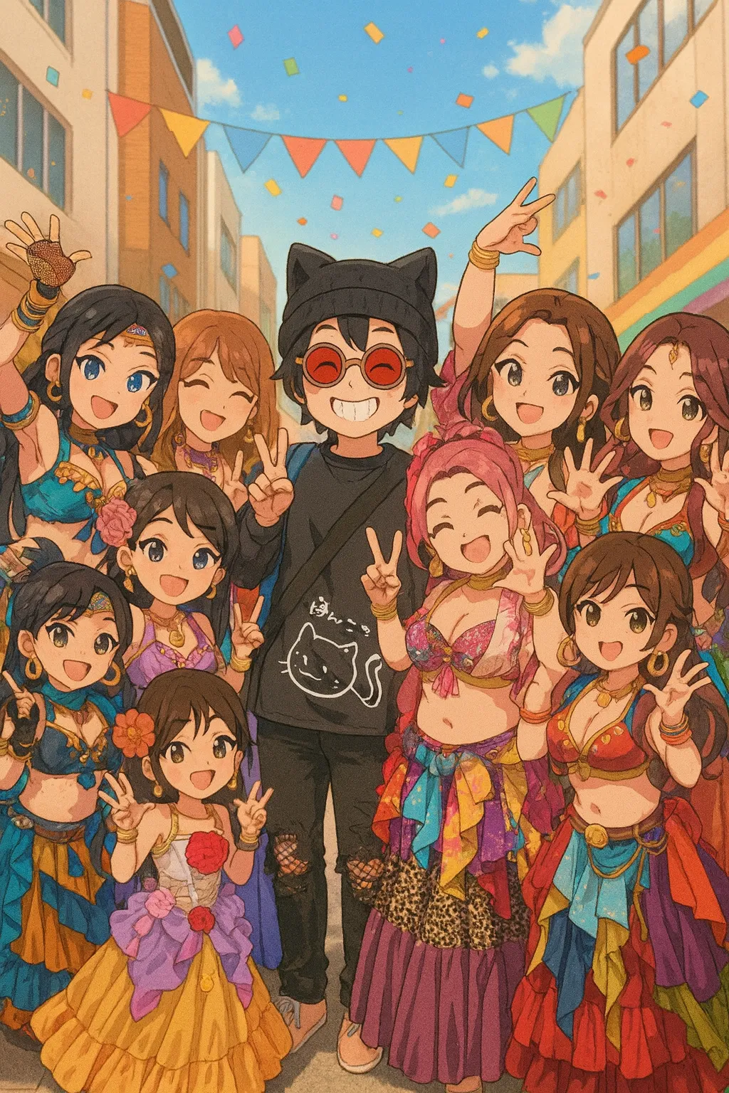 「写真の説明」ベリーダンサーと記念写真を撮るけんじーまん