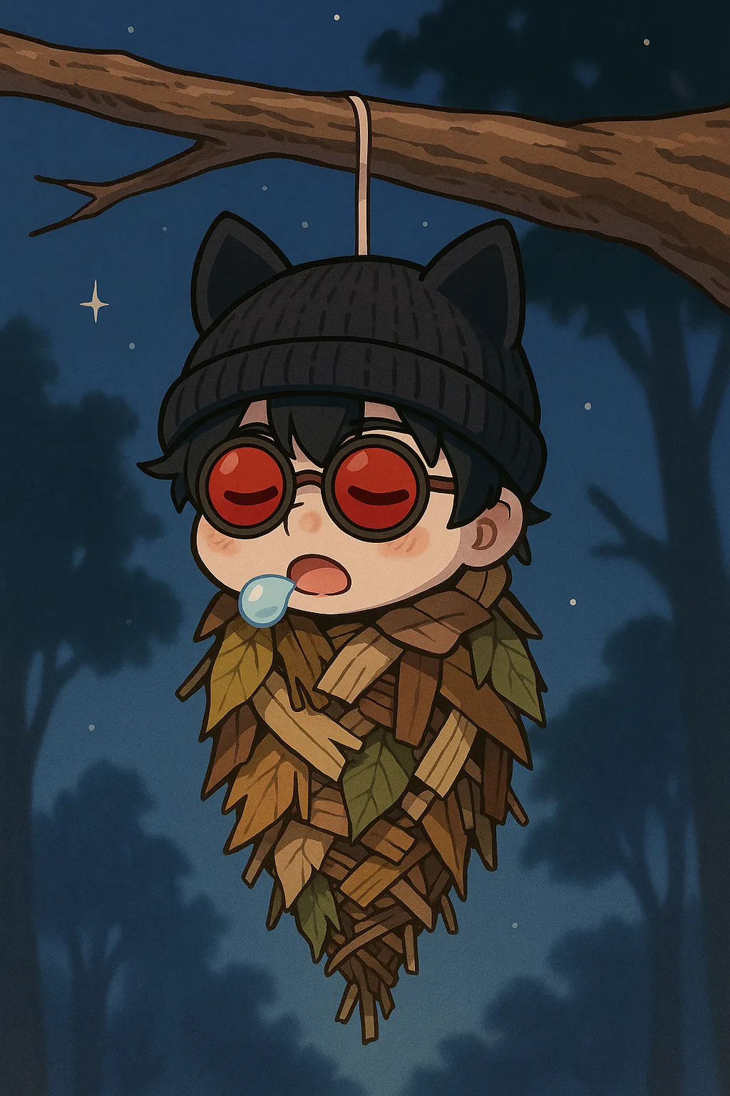 「写真の説明」寝袋で寝るけんじーまん