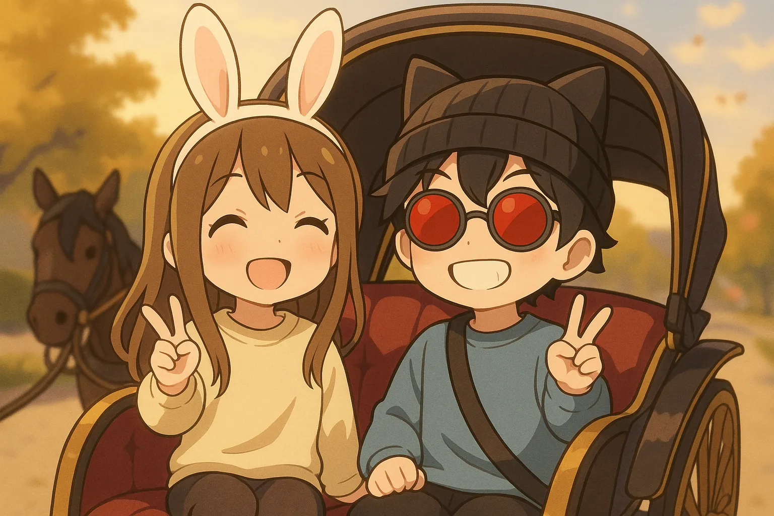 「写真の説明」馬車に乗るけんじーまんのイラスト