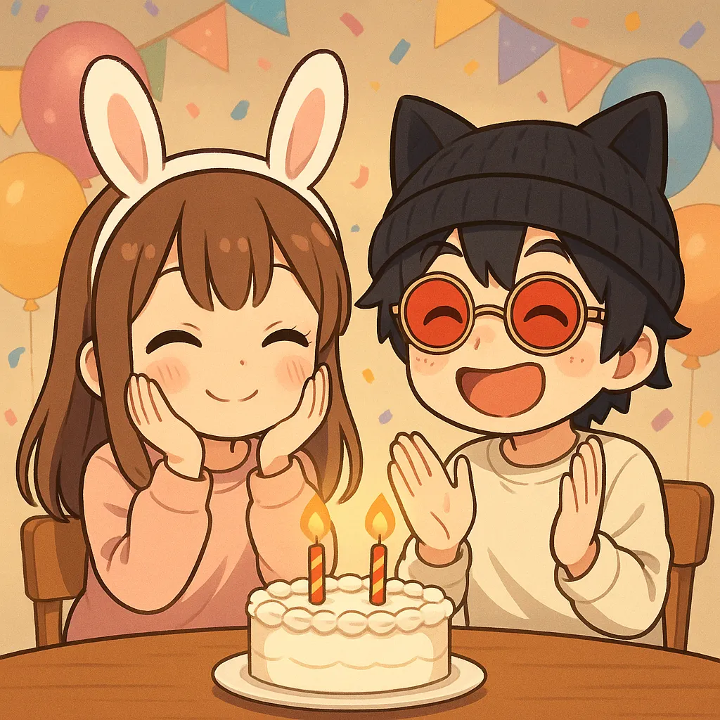 「写真の説明」マガンダが誕生日ケーキに喜んでる風景