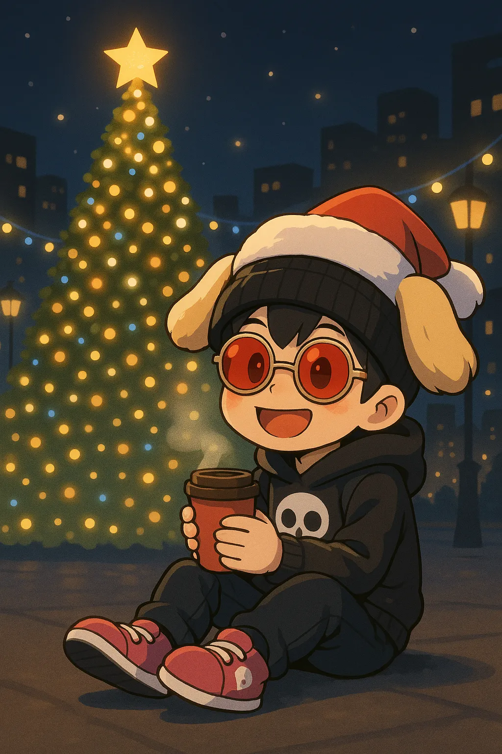 「写真の説明」けんじーまんがクリスマスツリーを見ています