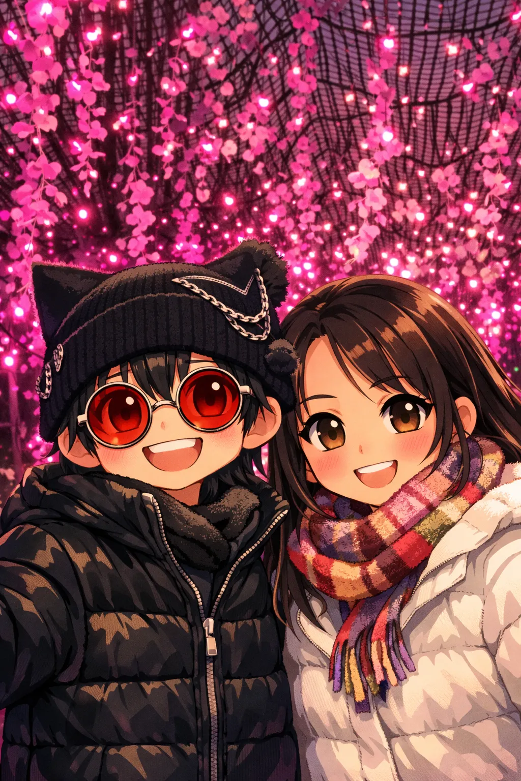 「写真の説明」イルミネーションの下でセルフィ