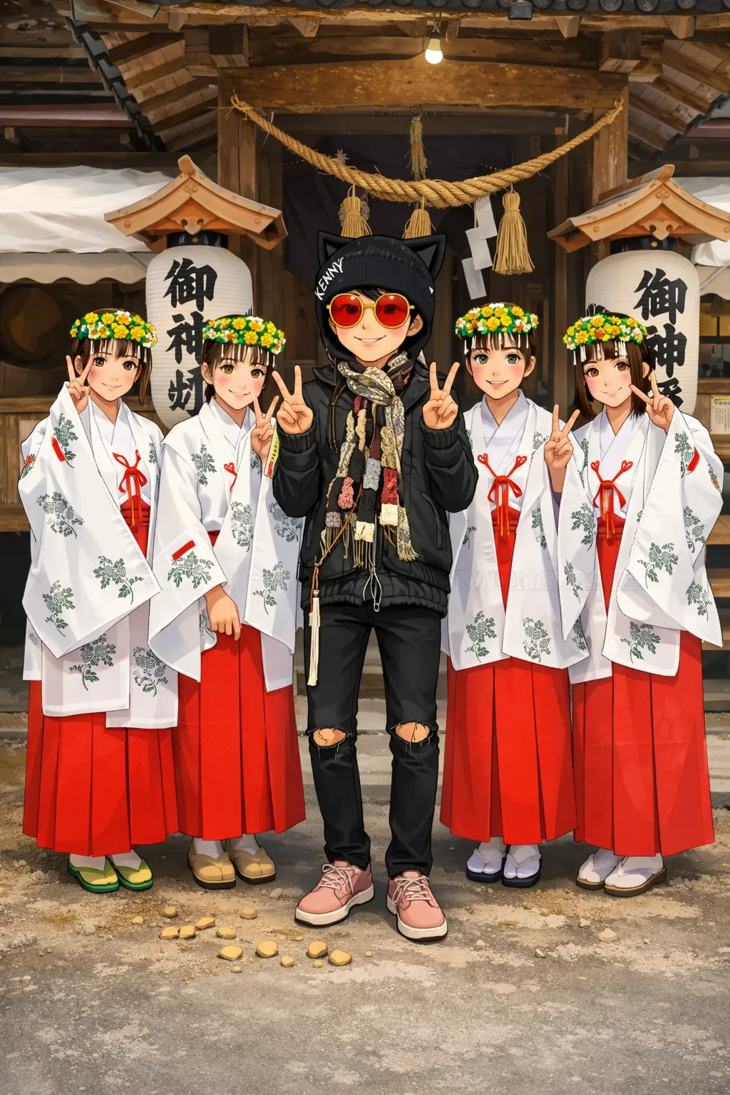 「写真の説明」奈古神社で巫女と記念写真