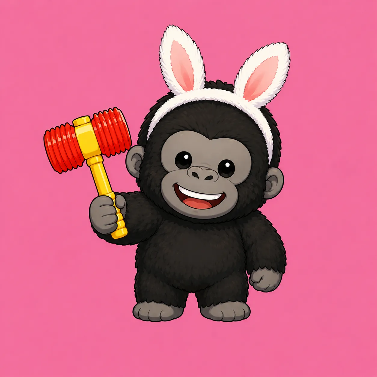 「写真の説明」ピコピコハンマーを持ってるゴリラ